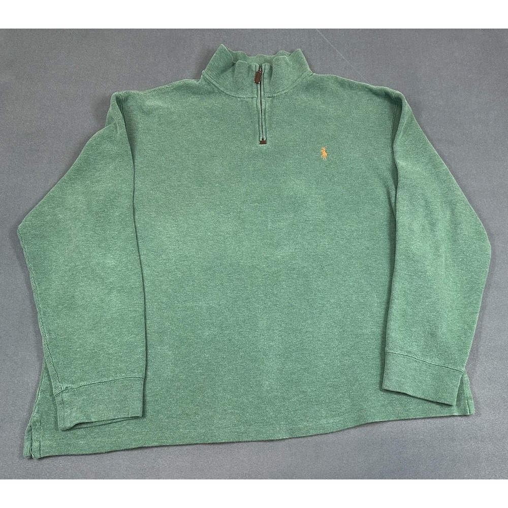 Vintage Polo Ralph Lauren Sweater Mens Size 2XL Quarter Zip Green Pullover Pony